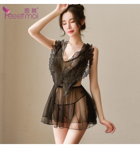 FEE ET MOI Sexy Lace Angel Wings Seethrough Body Sleepwear (Black)